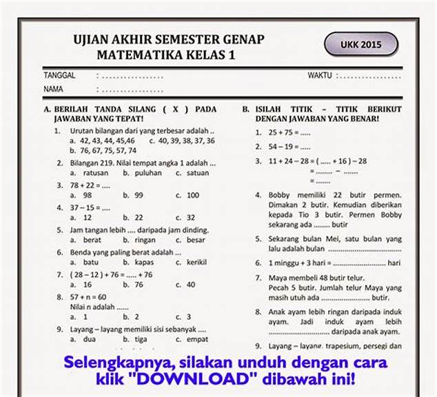 Soal Matematika Kelas 6 Semester 1 Bab 2