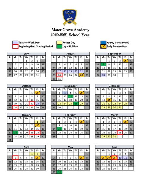 Mater Grove Academy Calendar