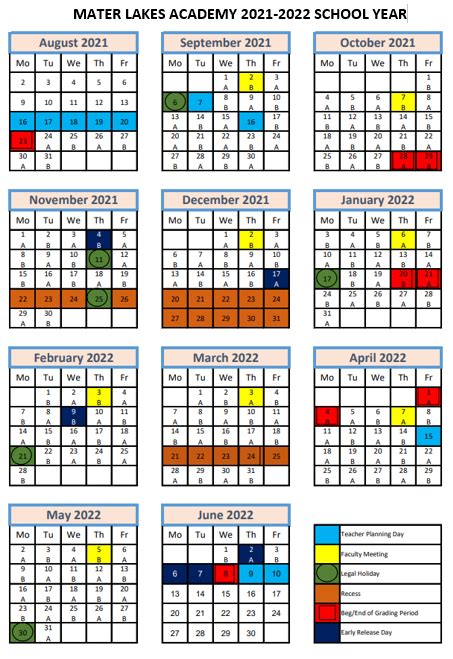 Mater Lakes Calendar