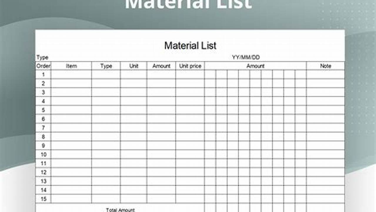 Materials, Excel Templates