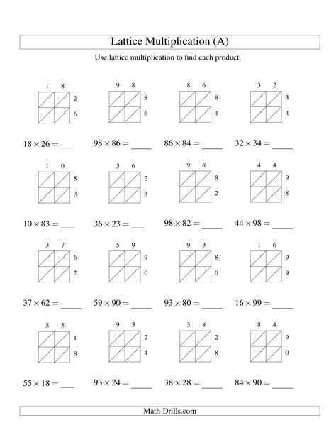 Math Lattice Method Multiplication Worksheets