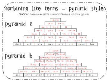 Math Pyramid Worksheet Answers Combining Like Terms Pyramid Style