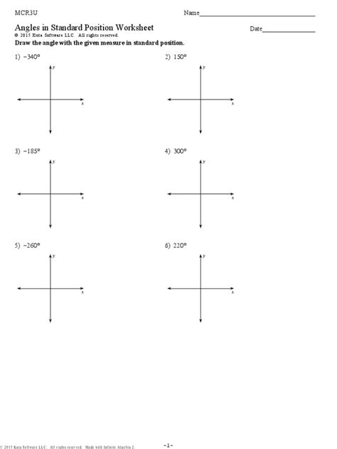 Math 4A Angles In Standard Position Worksheet