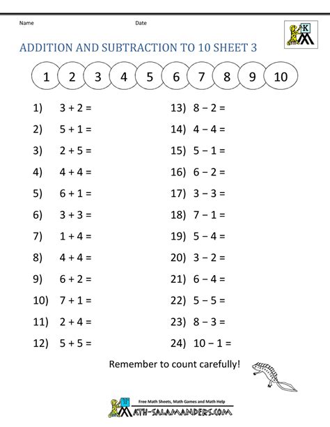 Math Addition And Subtraction Worksheets