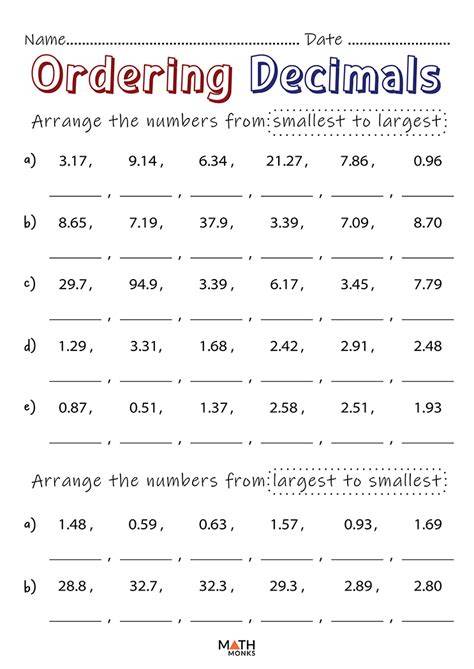 Math Decimal Worksheets
