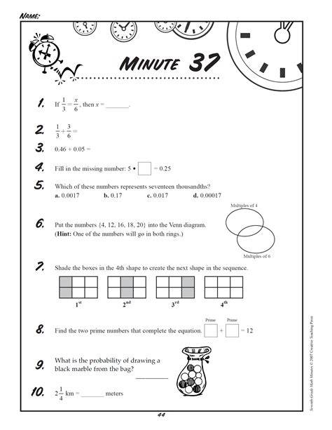 Math Minutes Worksheets
