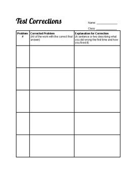 Math Test Correction Template