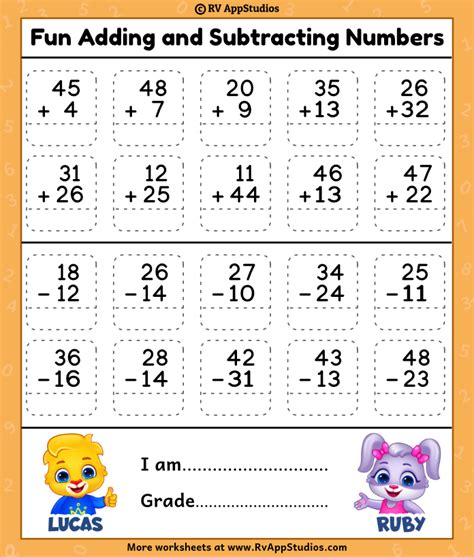 Math Worksheets Add And Subtract
