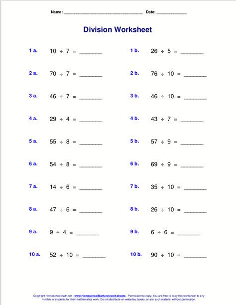 Math Worksheets Division With Remainders