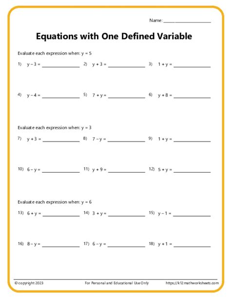 Math Worksheets With Variable