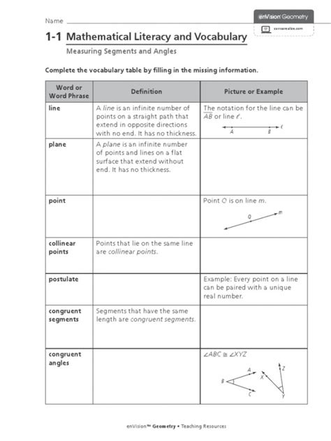 Mathematical Literacy And Vocabulary Worksheet Answers