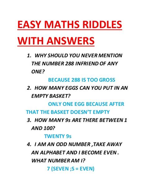 Maths Easy Riddles With Answers For Kids
