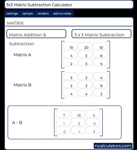 Matrices Subtraction Calculator