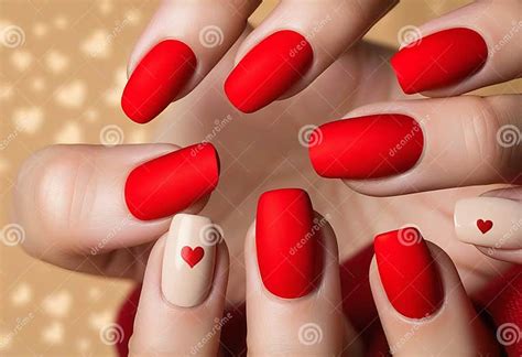 Matte Red Nails Small Heart