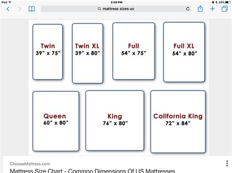 Mattress Size Chart Double