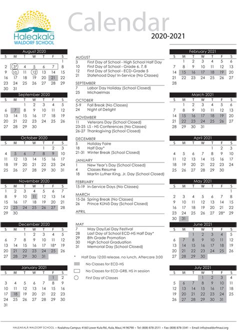 Maui Waena Calendar