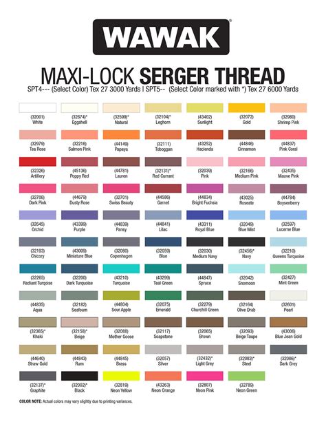 Maxi Lock Color Chart