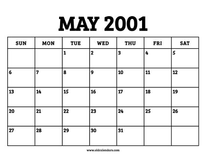 May 2001 Calendar