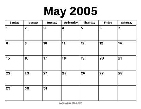 May 2005 Calendar