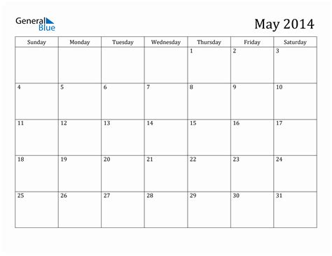 May 2014 Monthly Calendar