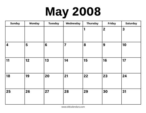 May Calendar 2008