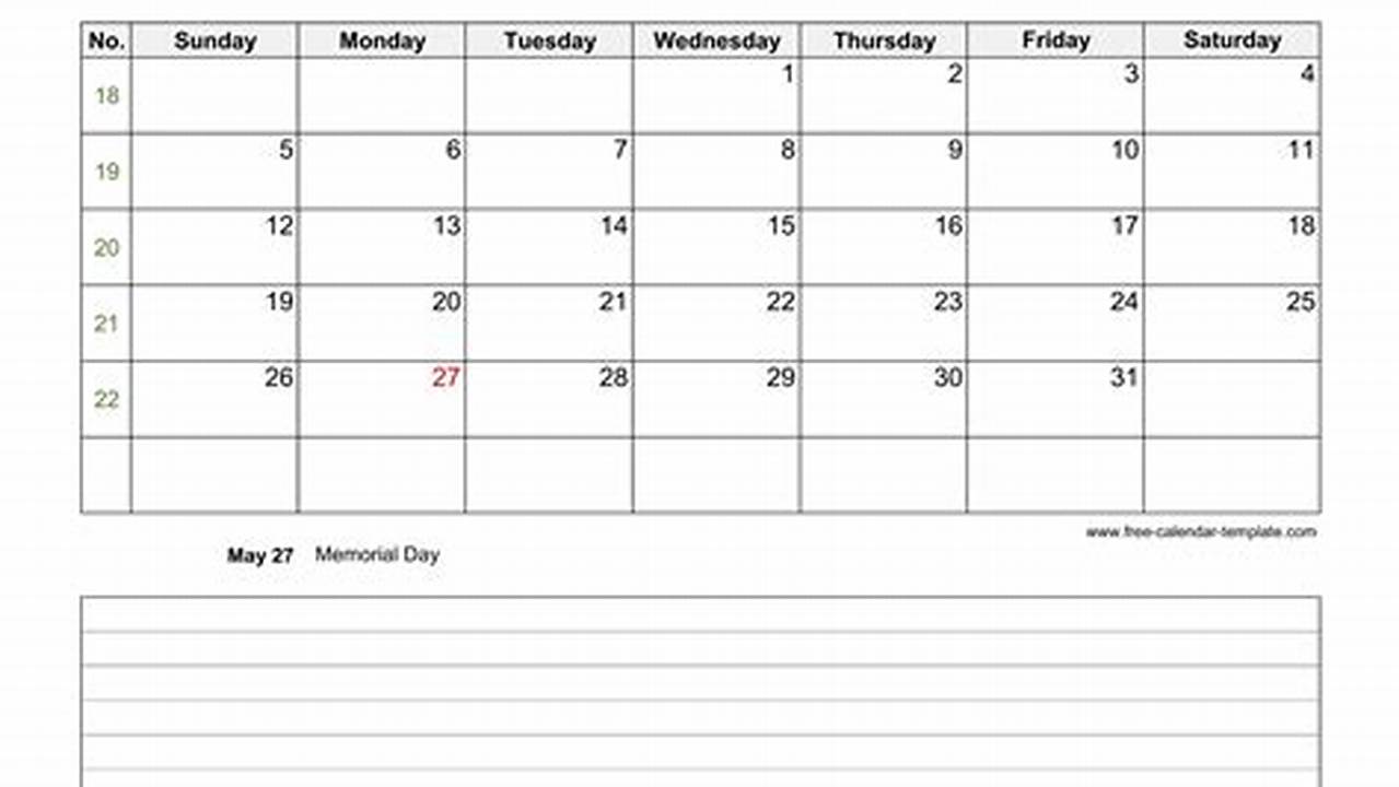 May Calendar 2024 With Notes