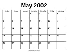 May Calendar For 2002