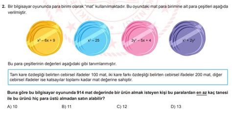 Mayıs Ayı Örnek Soruları 2021 LGS KAPSAMINDA MERKEZÎ SINAVA KATILACAK