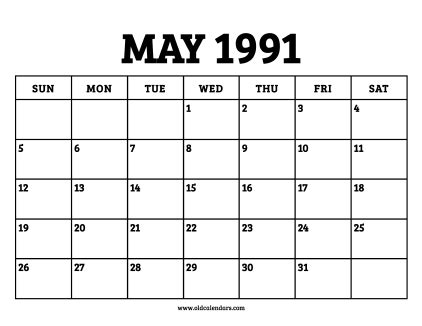 May 1991 Calendar