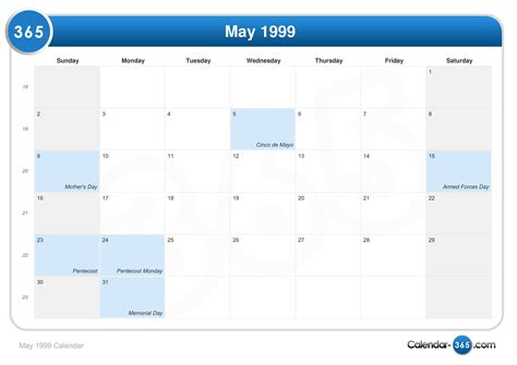 May 1999 Calendar