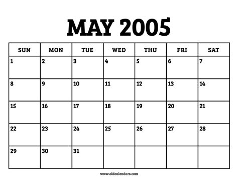 May 2005 Calendar