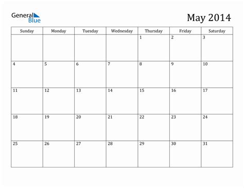 May 2014 Month Calendar