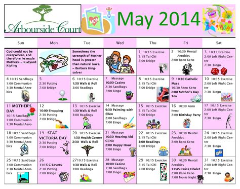 May Activity Calendar For Seniors