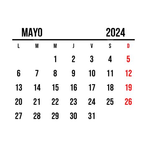 May Calendar In Spanish