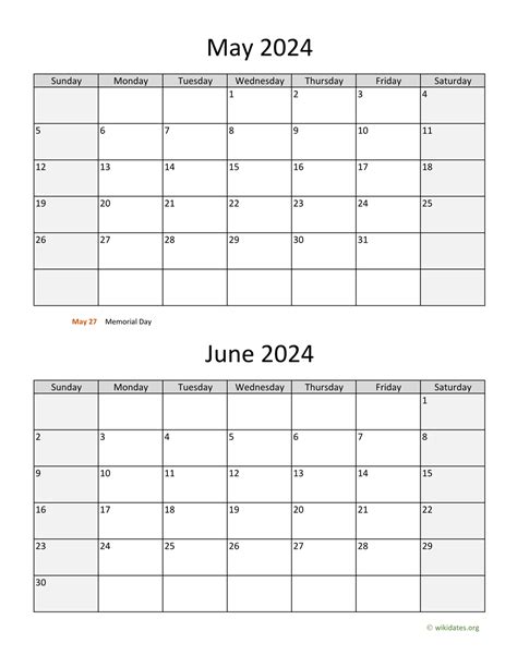 May June Calendar