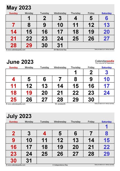 May June July Printable Calendar 2023