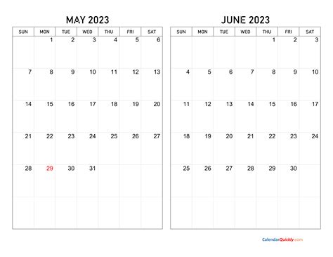 May June Printable Calendar