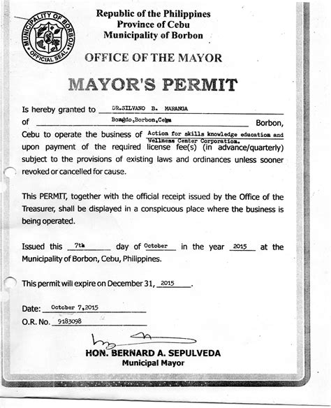Mayor s Permit Sample
