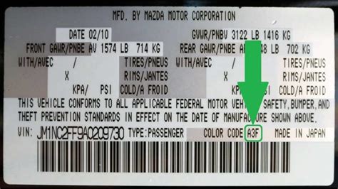 Mazda 2 Color Code Location