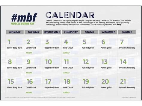 Mbf Workout Calendar
