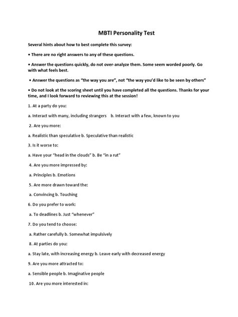 Mbti Personality Test Pdf