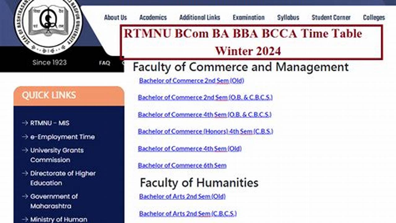 Mcom Time Table For Winter 2024 Semester