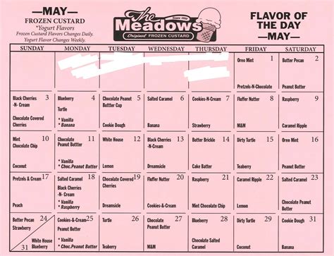 Meadows Ice Cream Calendar