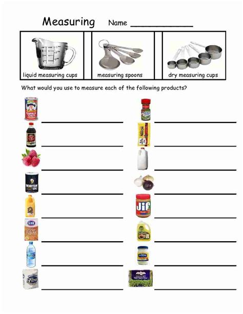 Measurements In Cooking Worksheet