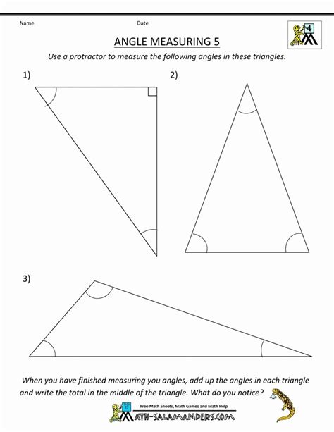 Measuring Angles In Triangles Worksheet