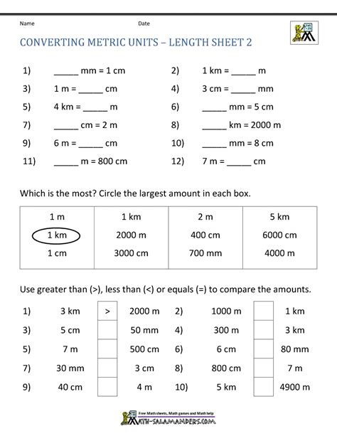Measuring Units Worksheet Answer Sheet