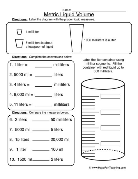 Measuring Volume Of A Liquid Worksheet