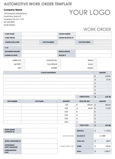 15 Free Work Order Templates Smartsheet