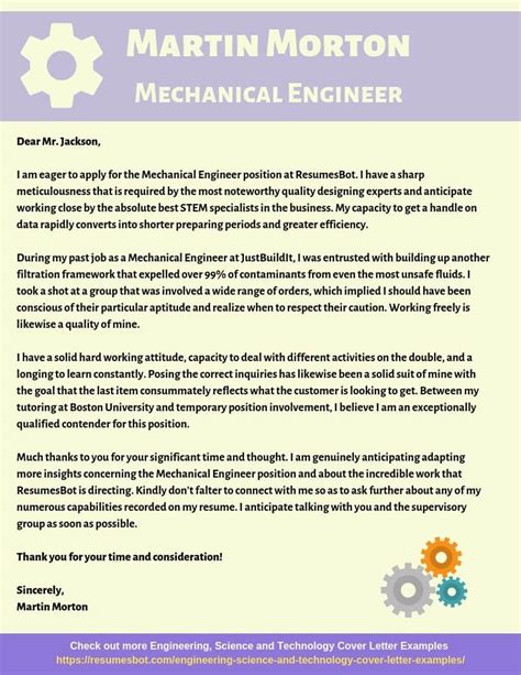 Mechanical Engineering Cover Letter Examples
