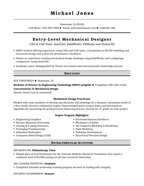 Mechanical Designer Resume Sample